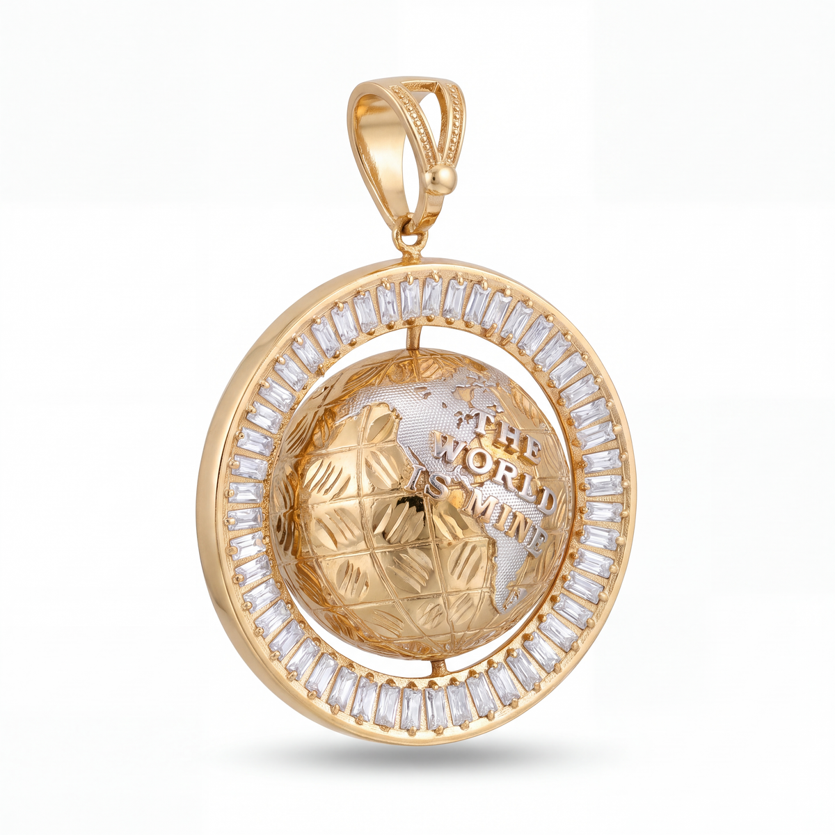 SHOP GOLD FATHER 10K YELLOW GOLD SPINNING GLOBE PENDANT WITH CUBIC ZIRCONIA ONLINE
