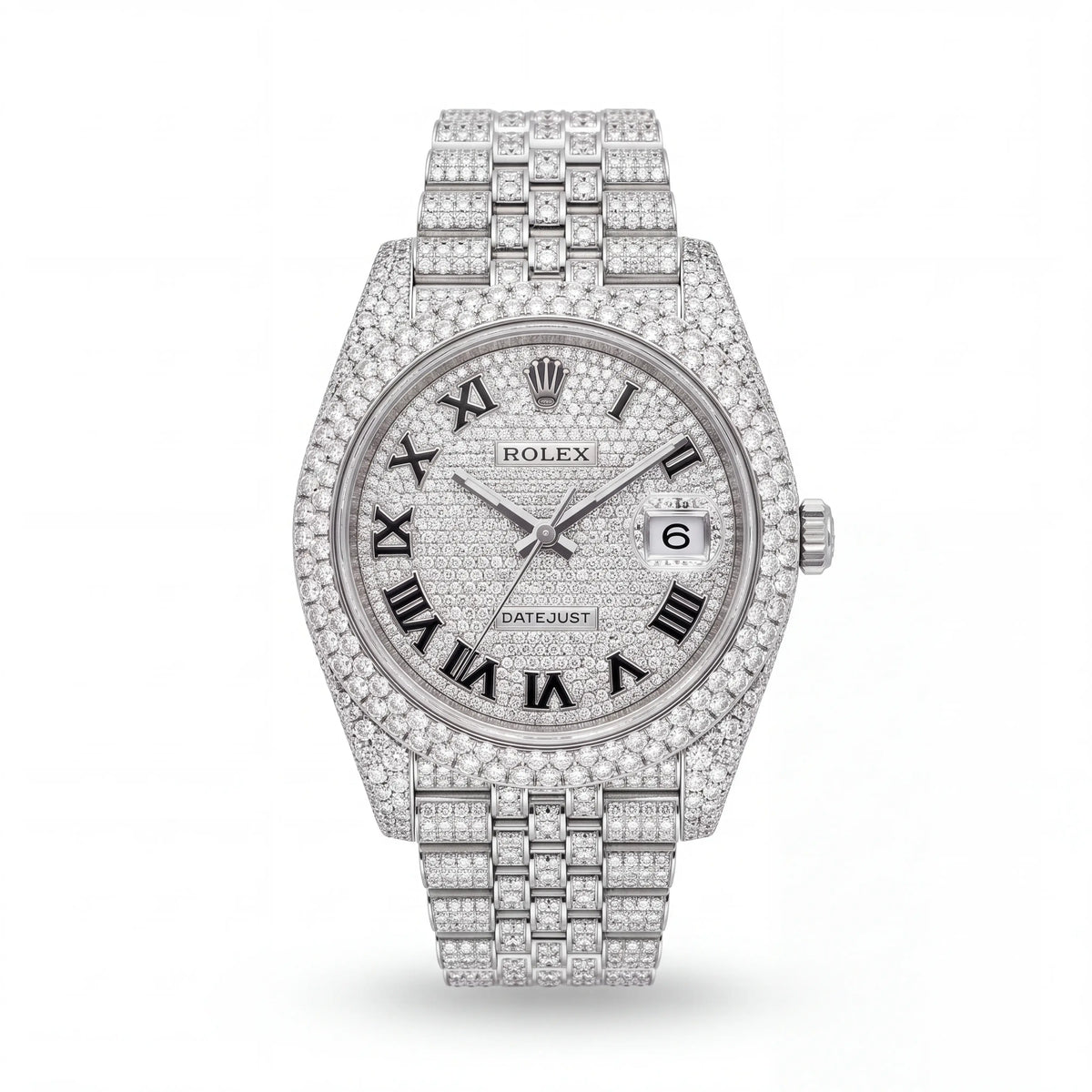 SHOP GOLD FATHER ROLEX DATEJUST 41MM FULL ICED OUT WATCH IN STAINLESS STEEL ONLINE