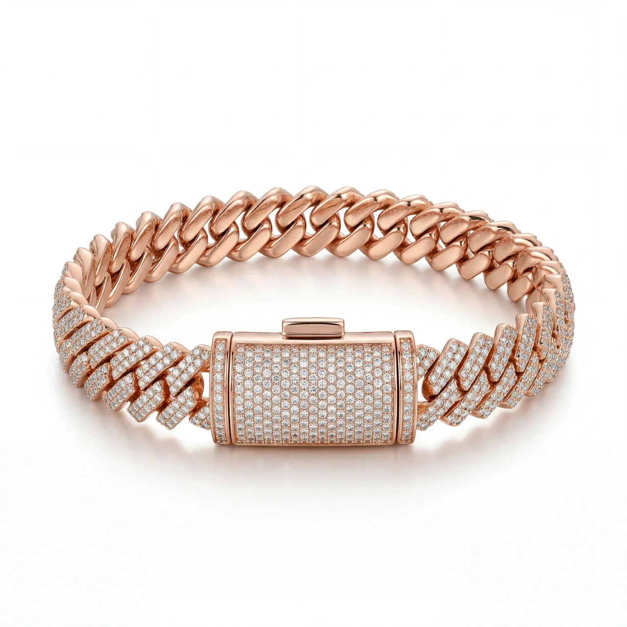 SHOP GOLD FATHER 10K ROSE GOLD 9.20 CT DIAMOND CUBAN LINK BRACELET IN 8 INCH ONLINE