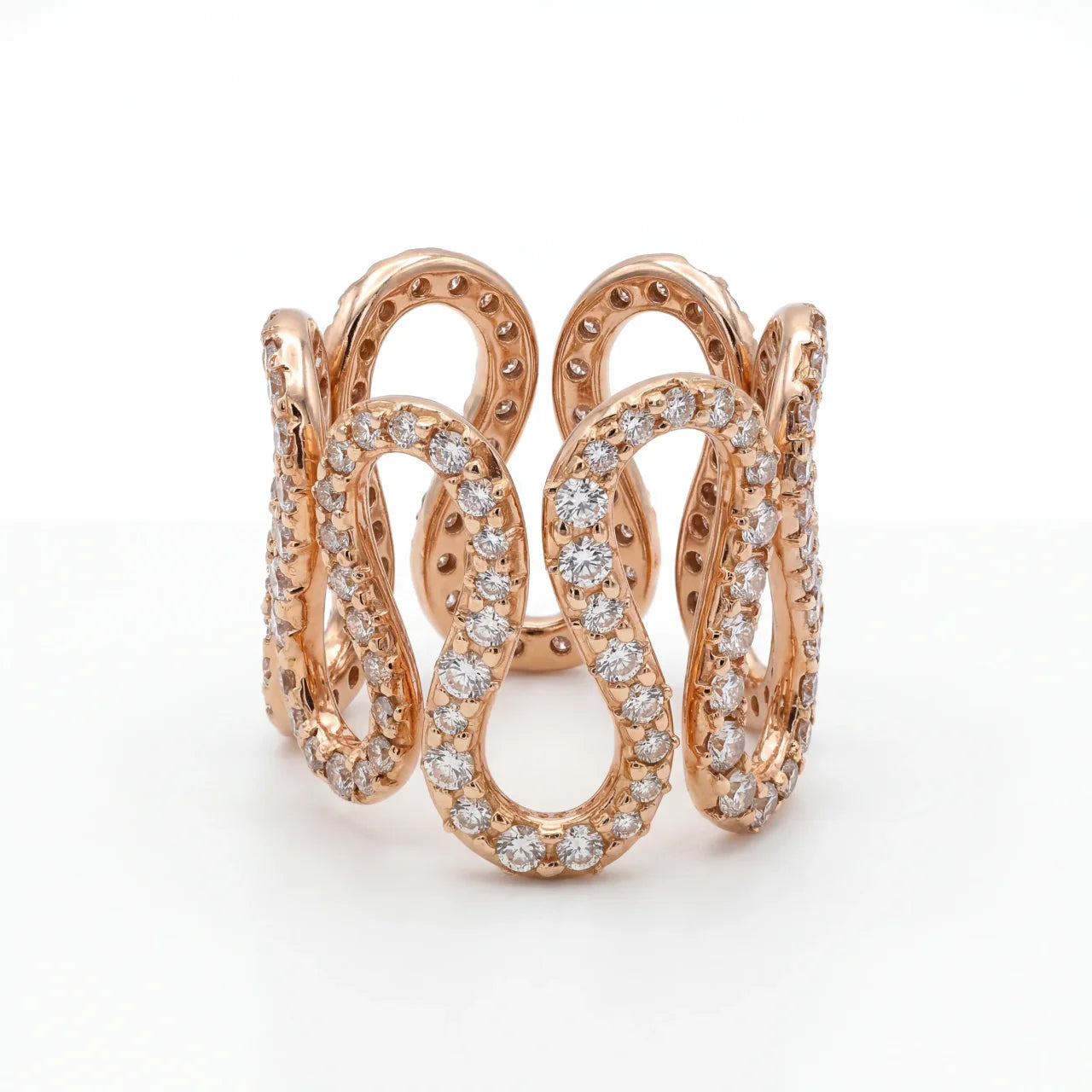 SHOP GOLD FATHER &nbsp;18K ROSE GOLD WAVY DIAMOND STATEMENT RING IN SIZE 7 ONLINE