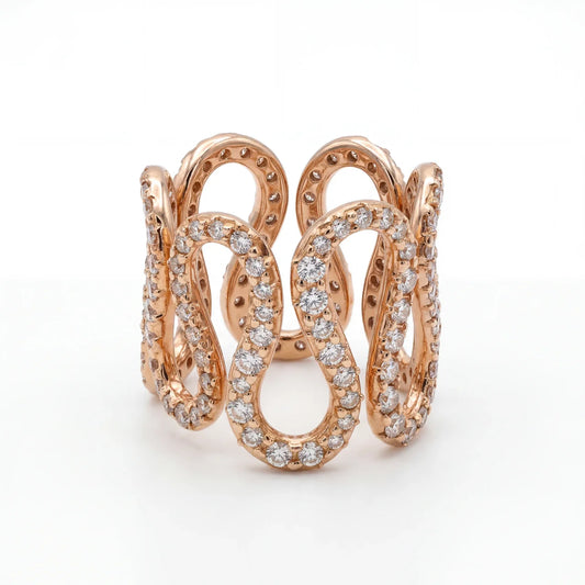 SHOP GOLD FATHER &nbsp;18K ROSE GOLD WAVY DIAMOND STATEMENT RING IN SIZE 7 ONLINE