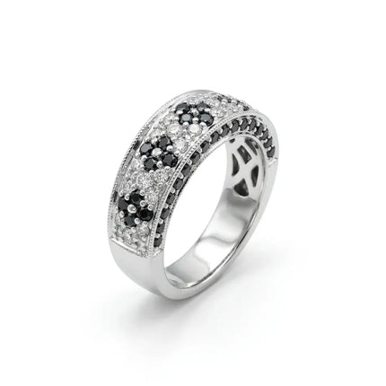 14kt White Gold Black Flower Diamond Band