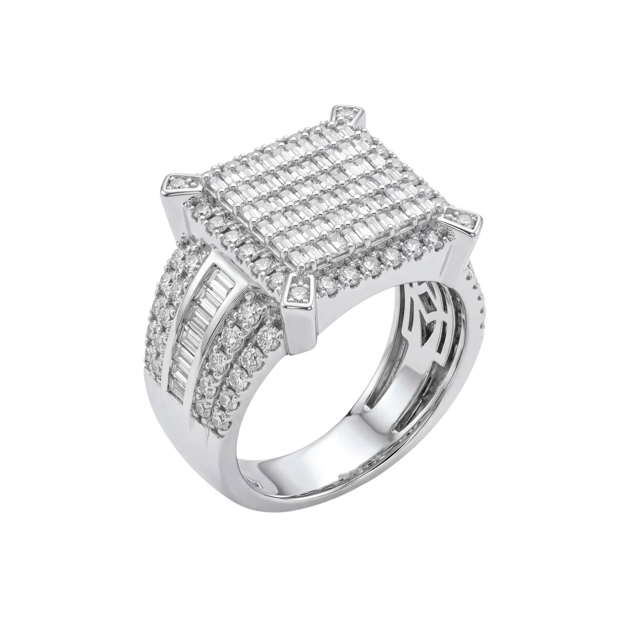 GOLD FATHER - 14K WHITE GOLD 3.7 CT VS DIAMOND BAGUETTE & ROUND MEN'S RING – SIZE 7