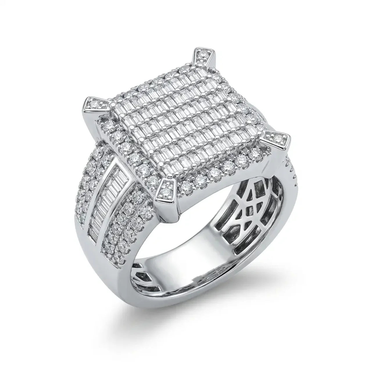 14kt White Gold Baguette and Round Diamond Ring