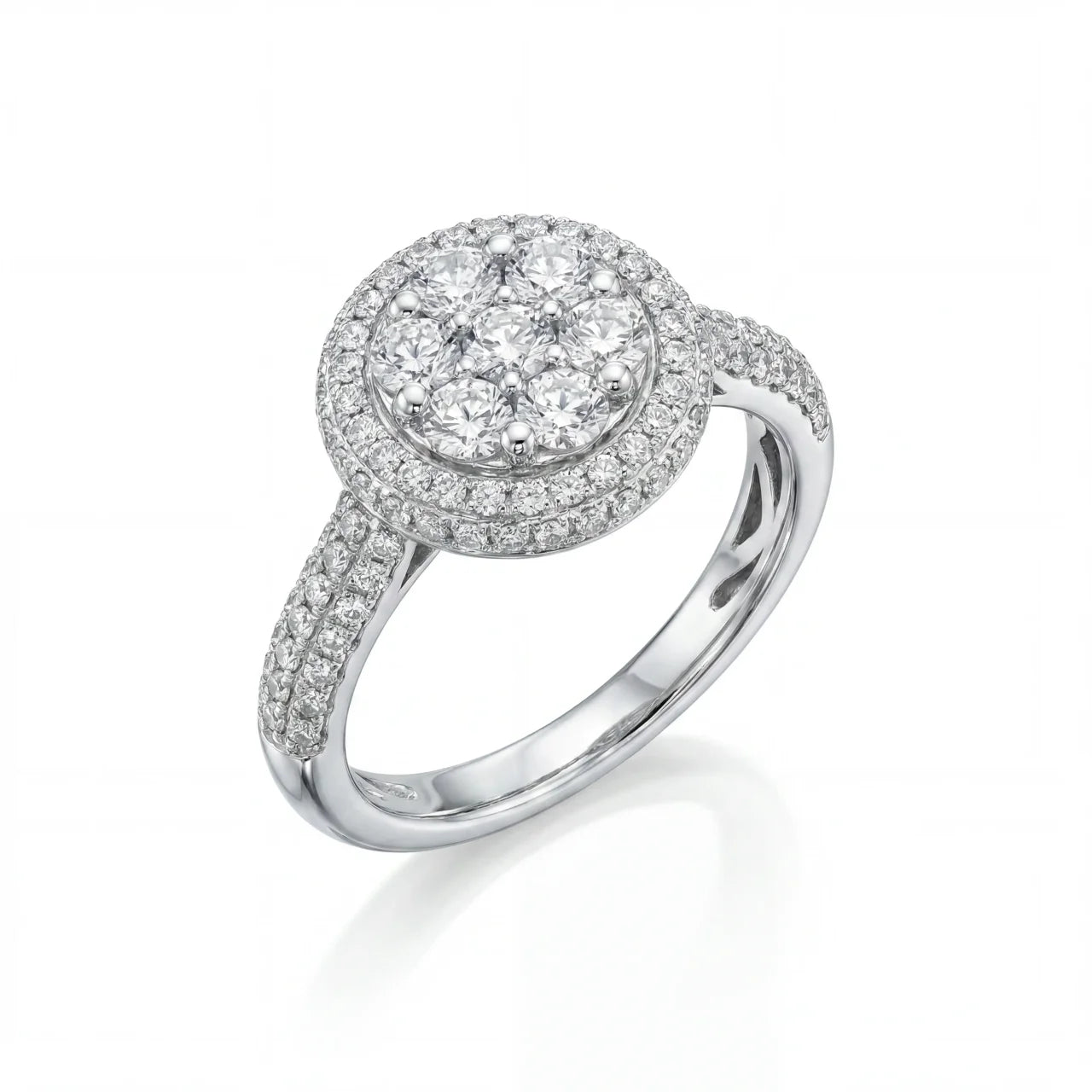 GOLD FATHER - 14K WHITE GOLD 2.70 CT ROUND DIAMOND HALO RING – SIZE 7