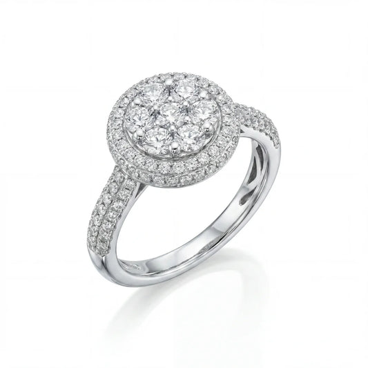 GOLD FATHER - 14K WHITE GOLD 2.70 CT ROUND DIAMOND HALO RING – SIZE 7