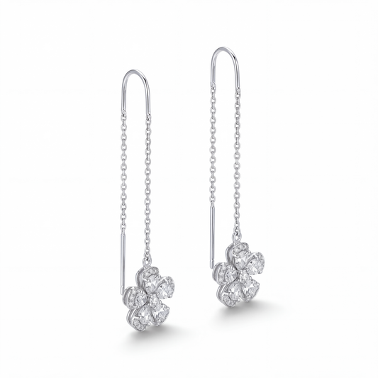 Shop elegant 18K white gold diamond threader earrings at GoldFather Jewelry at North Miami Beach. Discover modern diamond earrings with a delicate, sophisticated design. 