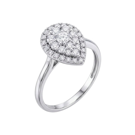 GOLD FATHER - 14K WHITE GOLD 0.65 CT VS HALO PEAR SHAPE DIAMOND ENGAGEMENT RING – SIZE 9