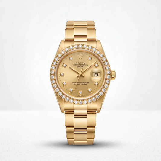 SHOP GOLD FATHER ROLEX DATEJUST 36MM DIAMOND BEZEL WATCH IN 18K YELLOW GOLD ONLINE