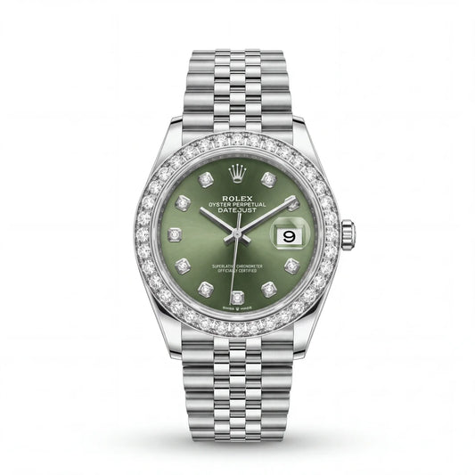 SHOP GOLD FATHER ROLEX DATEJUST 36MM GREEN DIAMOND DIAL WATCH IN STAINLESS STEEL ONLINE