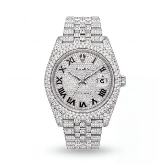 SHOP GOLD FATHER ROLEX DATEJUST 41MM FULL ICED OUT WATCH IN STAINLESS STEEL ONLINE
