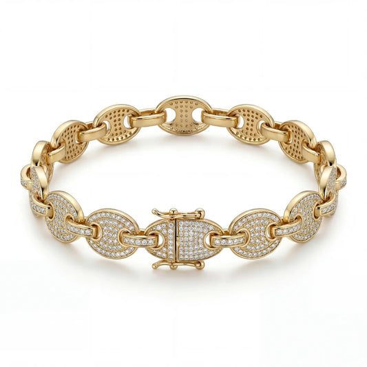 10kt Yellow Gold Diamond Gucci Link Bracelet 8"