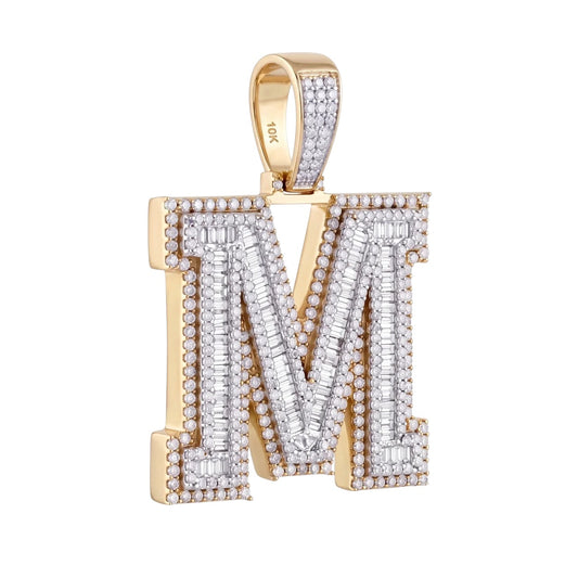 SHOP GOLD FATHER 10K YELLOW GOLD 4 CT DIAMOND “M” INITIAL PENDANT IN 1.5 INCH ONLINE