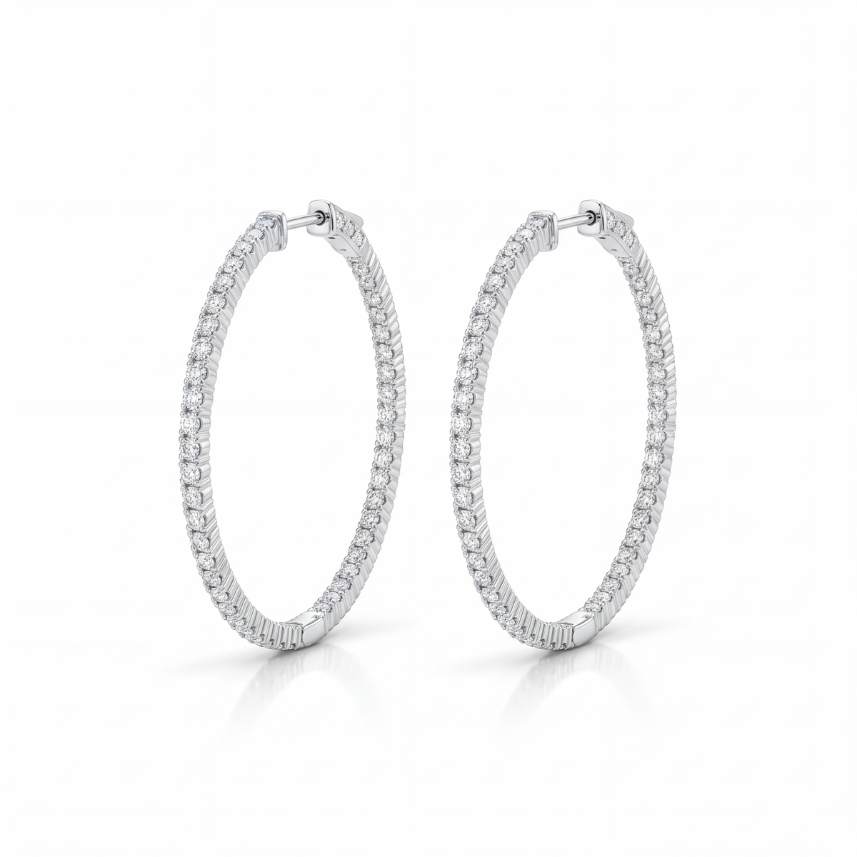 GOLD FATHER - 14K WHITE GOLD 3 CARAT DIAMOND INSIDE-OUT HOOP EARRINGS
