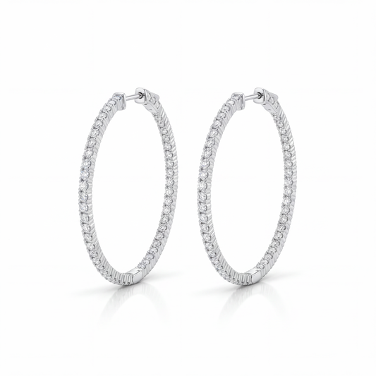 GOLD FATHER - 14K WHITE GOLD 3 CARAT DIAMOND INSIDE-OUT HOOP EARRINGS