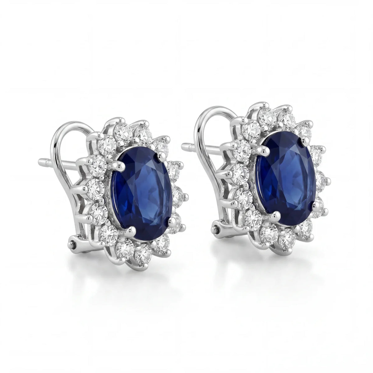 GOLD FATHER - 14K ANTIQUE WHITE GOLD GIA SAPPHIRE & DIAMOND JEWELRY SET – EARRINGS & PENDANT