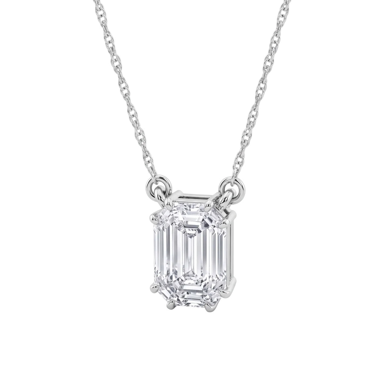 SHOP GOLD FATHER 14K WHITE GOLD 1 CT EMERALD CUT DIAMOND PENDANT WITH 18 INCH CHAIN ONLINE