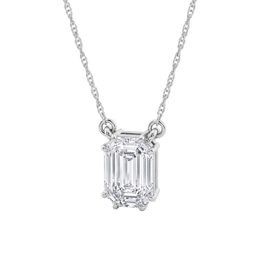 SHOP GOLD FATHER 14K WHITE GOLD 1 CT EMERALD CUT DIAMOND PENDANT WITH 18 INCH CHAIN ONLINE