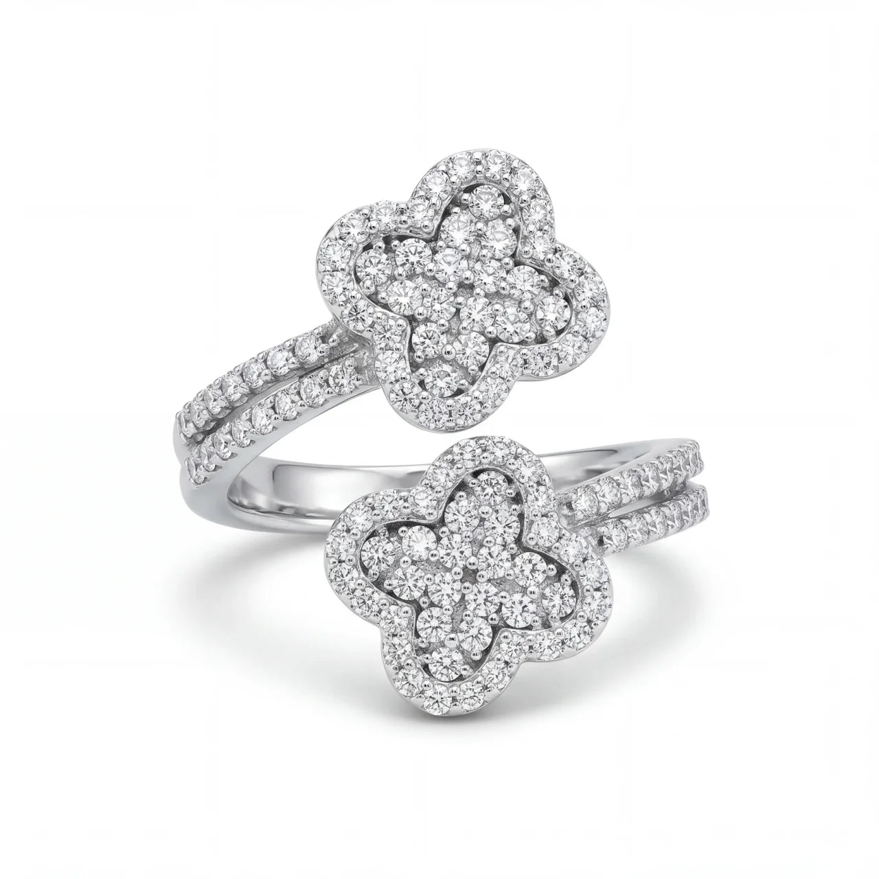 14kt White Gold Diamond Double Flower Ring