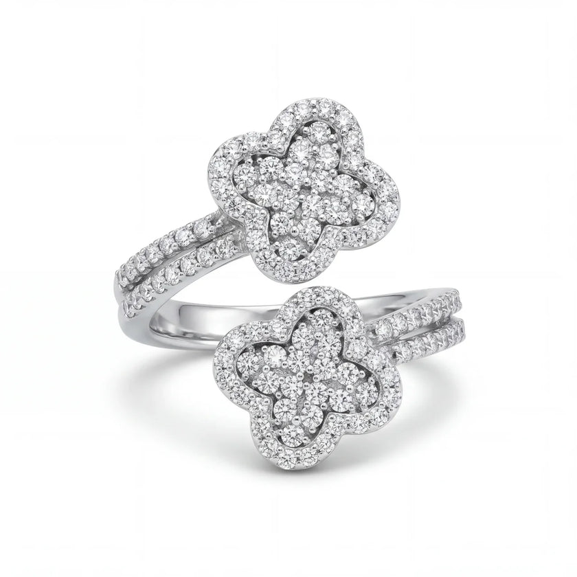 14kt White Gold Diamond Double Flower Ring