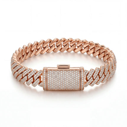 10kt Rose Gold Diamond Cuban Link Bracelet 8