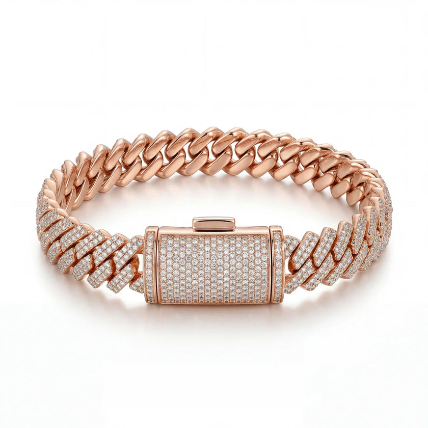 10kt Rose Gold Diamond Cuban Link Bracelet 8