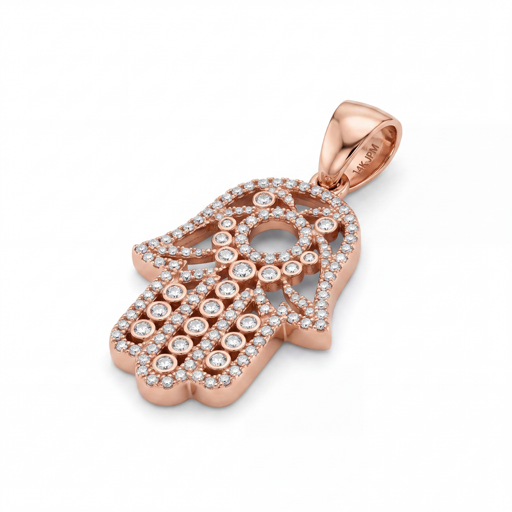 SHOP GOLD FATHER 14K ROSE GOLD 0.61 CT DIAMOND HAMSA PENDANT IN 5.2 GRAMS ONLINE