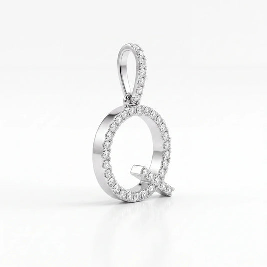 SHOP GOLD FATHER 10K WHITE GOLD 0.60 CT DIAMOND “Q” INITIAL PENDANT ONLINE