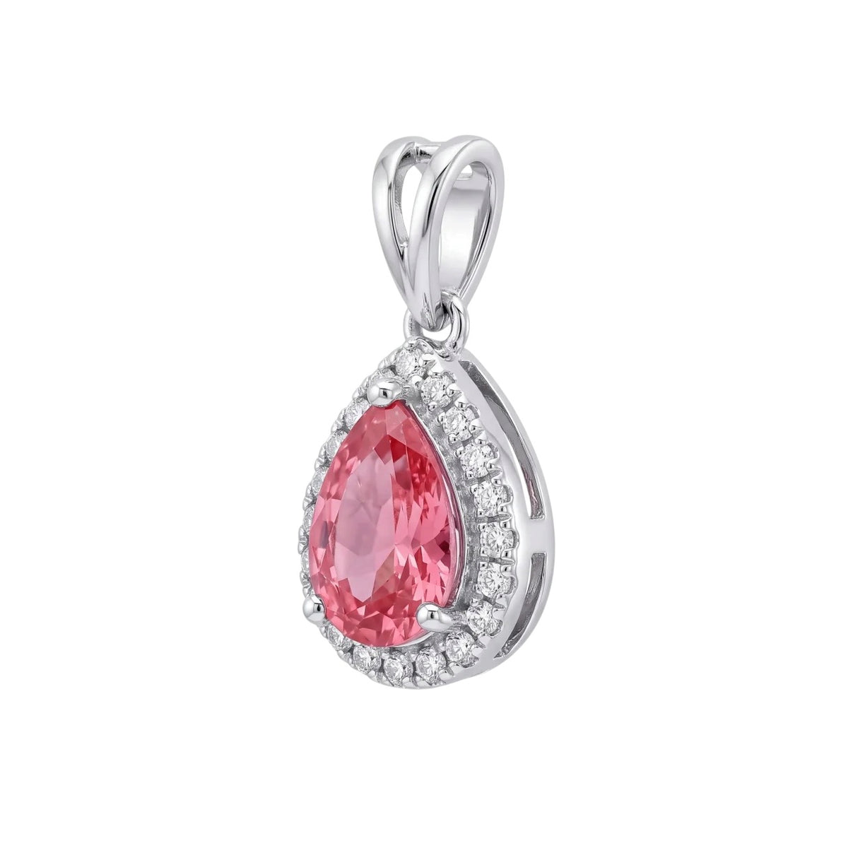 SHOP GOLD FATHER 14K WHITE GOLD 0.52 CT PINK LAB DIAMOND DROP HALO PENDANT ONLINE