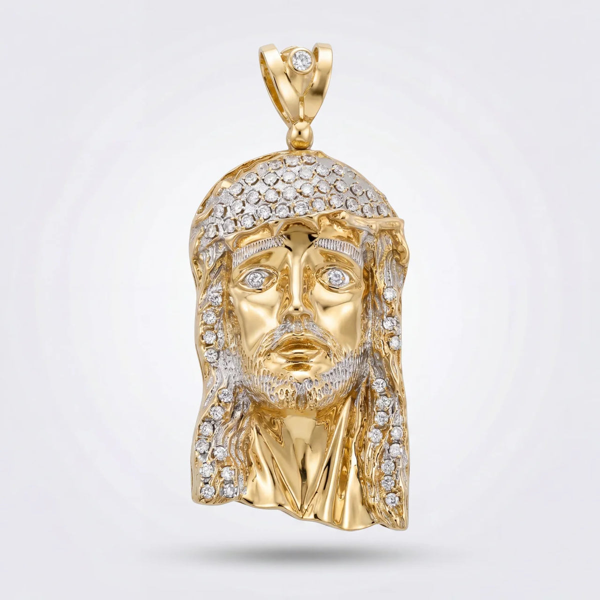 GOLD FATHER - 10K YELLOW GOLD JESUS PENDANT WITH CUBIC ZIRCONIA - 63.4 GRAMS