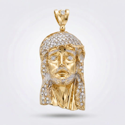 GOLD FATHER - 10K YELLOW GOLD JESUS PENDANT WITH CUBIC ZIRCONIA - 63.4 GRAMS