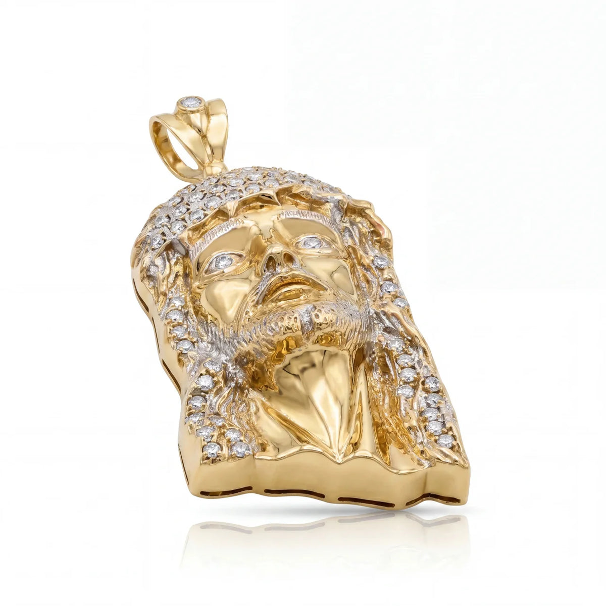 GOLD FATHER - 10K YELLOW GOLD JESUS PENDANT WITH CUBIC ZIRCONIA - 63.4 GRAMS