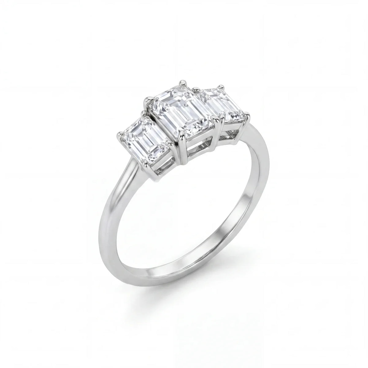 SHOP GOLD FATHER 14K WHITE GOLD 1.60 CT LAB EMERALD CUT TRILOGY RING IN SIZE 6.75 ONLINE