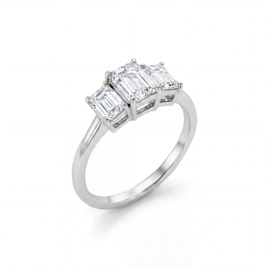 SHOP GOLD FATHER 14K WHITE GOLD 1.60 CT LAB EMERALD CUT TRILOGY RING IN SIZE 6.75 ONLINE