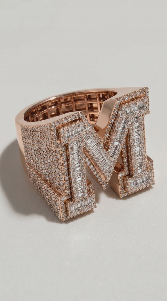 GOLD FATHER - 10K ROSE GOLD 5.5 CT VS DIAMOND INITIAL "M" RING – SIZE 8.5